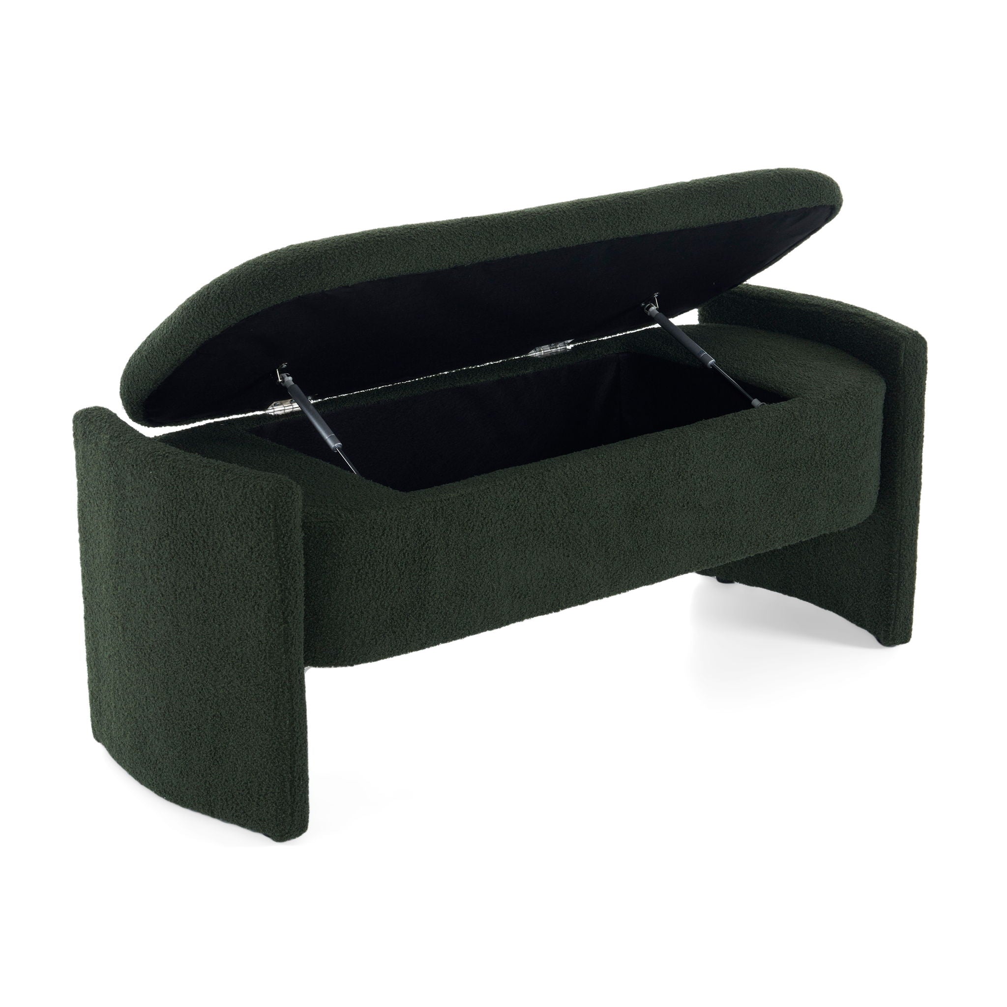 Elegant Long Shaped Storage Ottoman Bench, Boucle Material, Simple And Grand Design - Dark Green