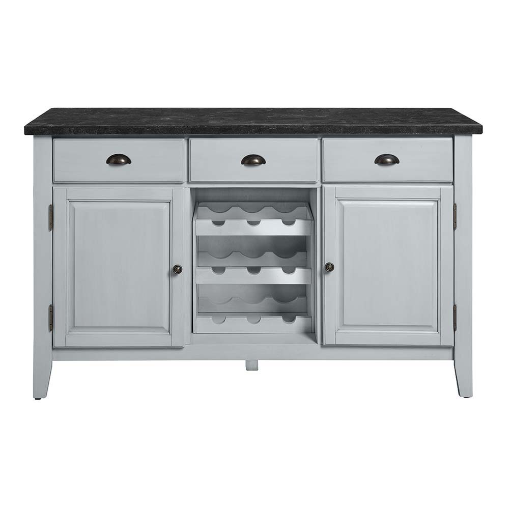 ACME Lanton - Server - Marble & Antique White Finish | Meri Furniture