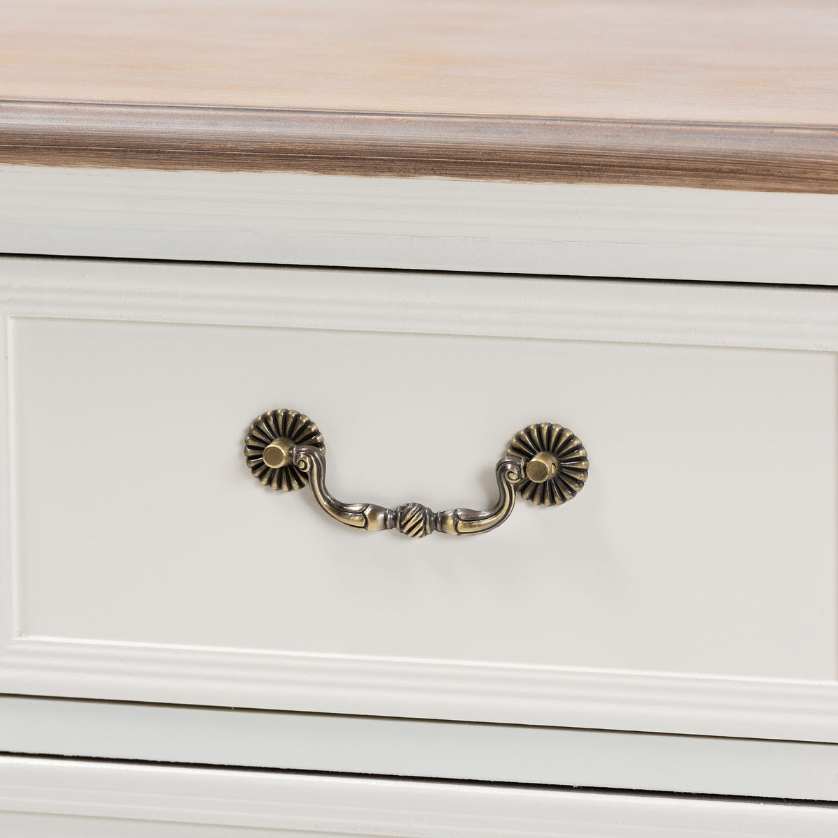 Amalie Antique French Country Cottage Two-Tone White and Oak Finished 4-Drawer Accent Storage Cabinet