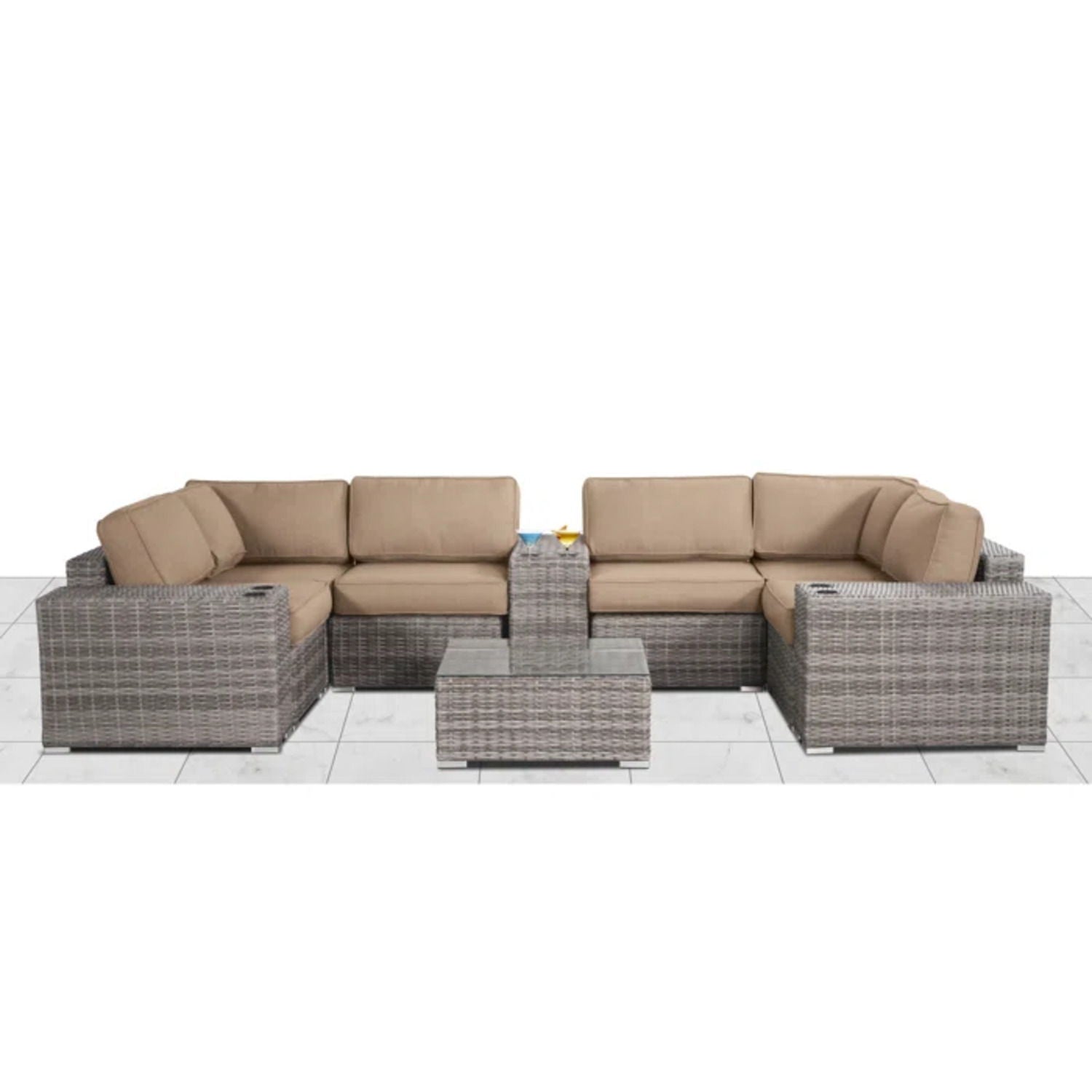 Modern Patio Rattan Sectional Set With Cushions
