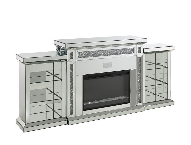 ACME Noralie - Fireplace - Mirrored & Faux Diamonds | Meri Furniture
