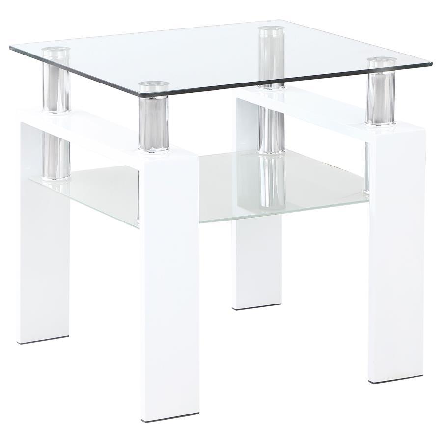 Coaster Fine Furniture Dyer - 1-Shelf Square Glass Top Side End Table - White | Meri Furniture