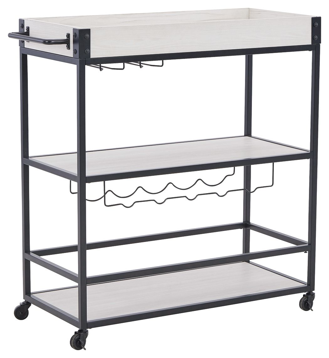 Signature Design by Ashley® Bayflynn - White / Black - Bar Cart | Meri Furniture