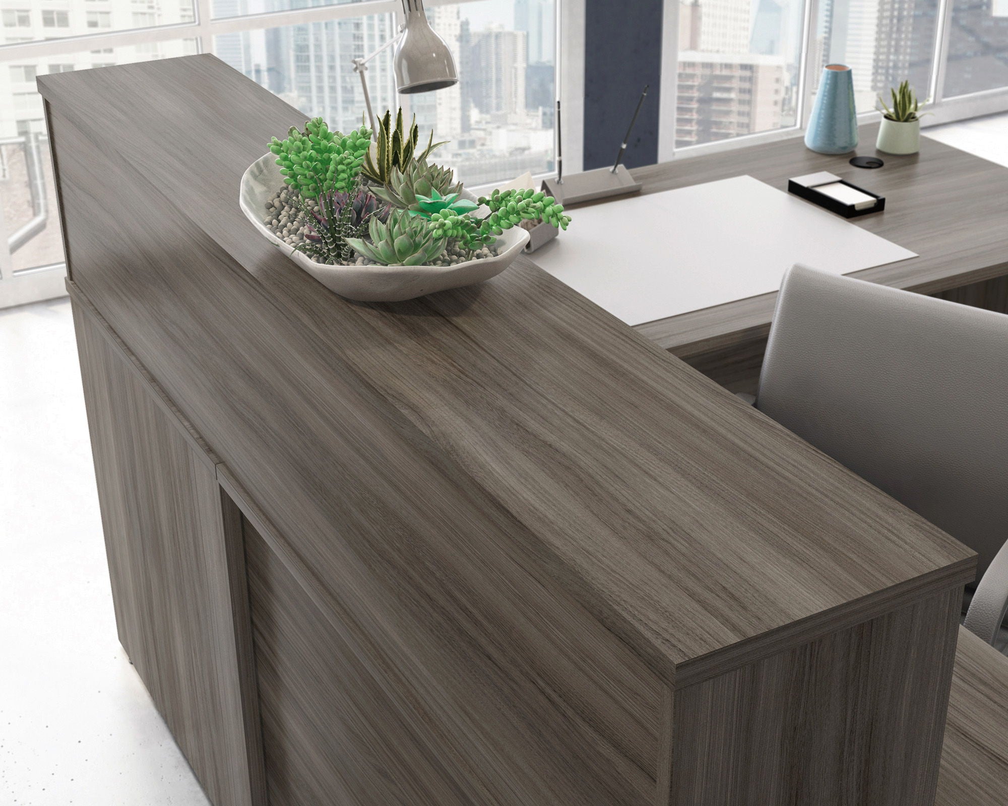 Reception Desktop Hutch in Hudson Elm
