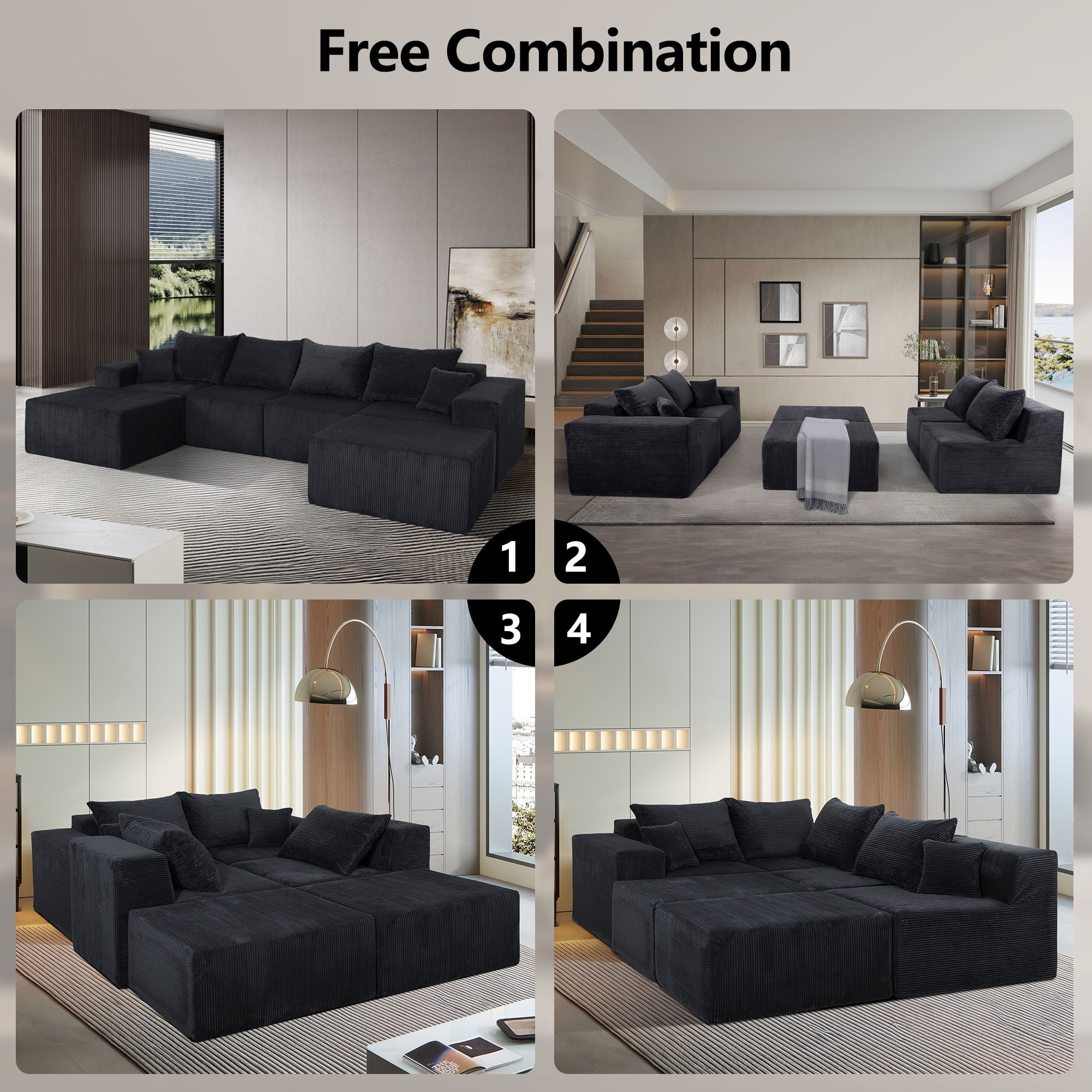 Modular Sectional Sofa, Convertible Couch With Chaise Corduroy