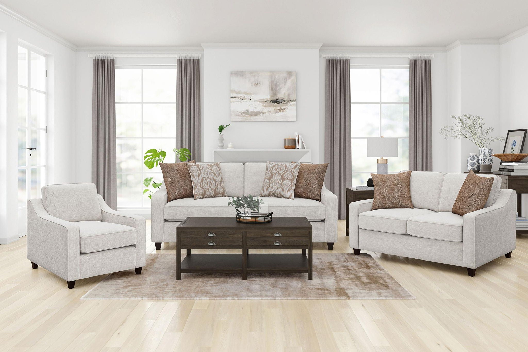 Christine Upholstered Sloped Arm Sofa Beige