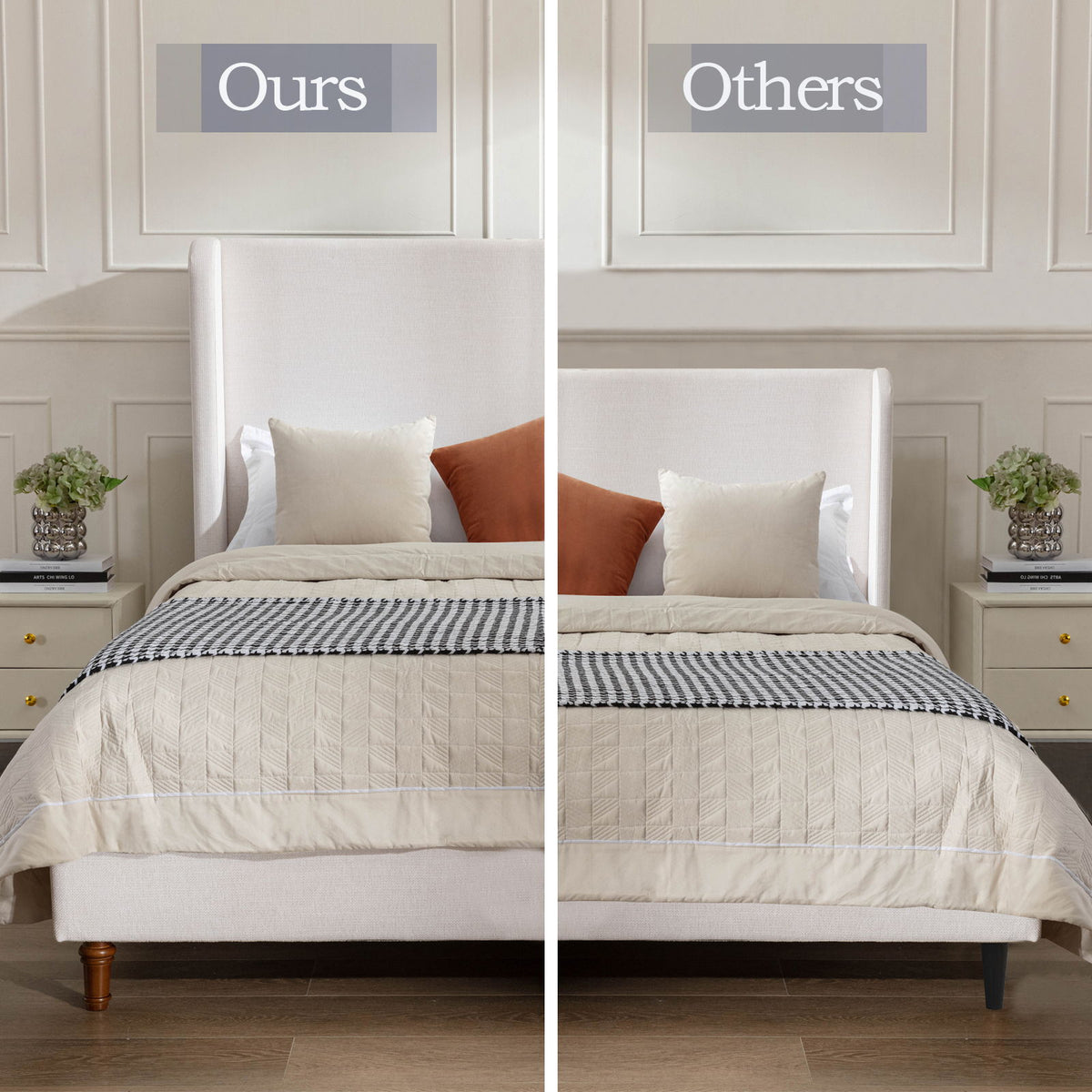 Hayden - King Size Upholstered Wingback Bed With And Tall 54" Headboard - Ivory