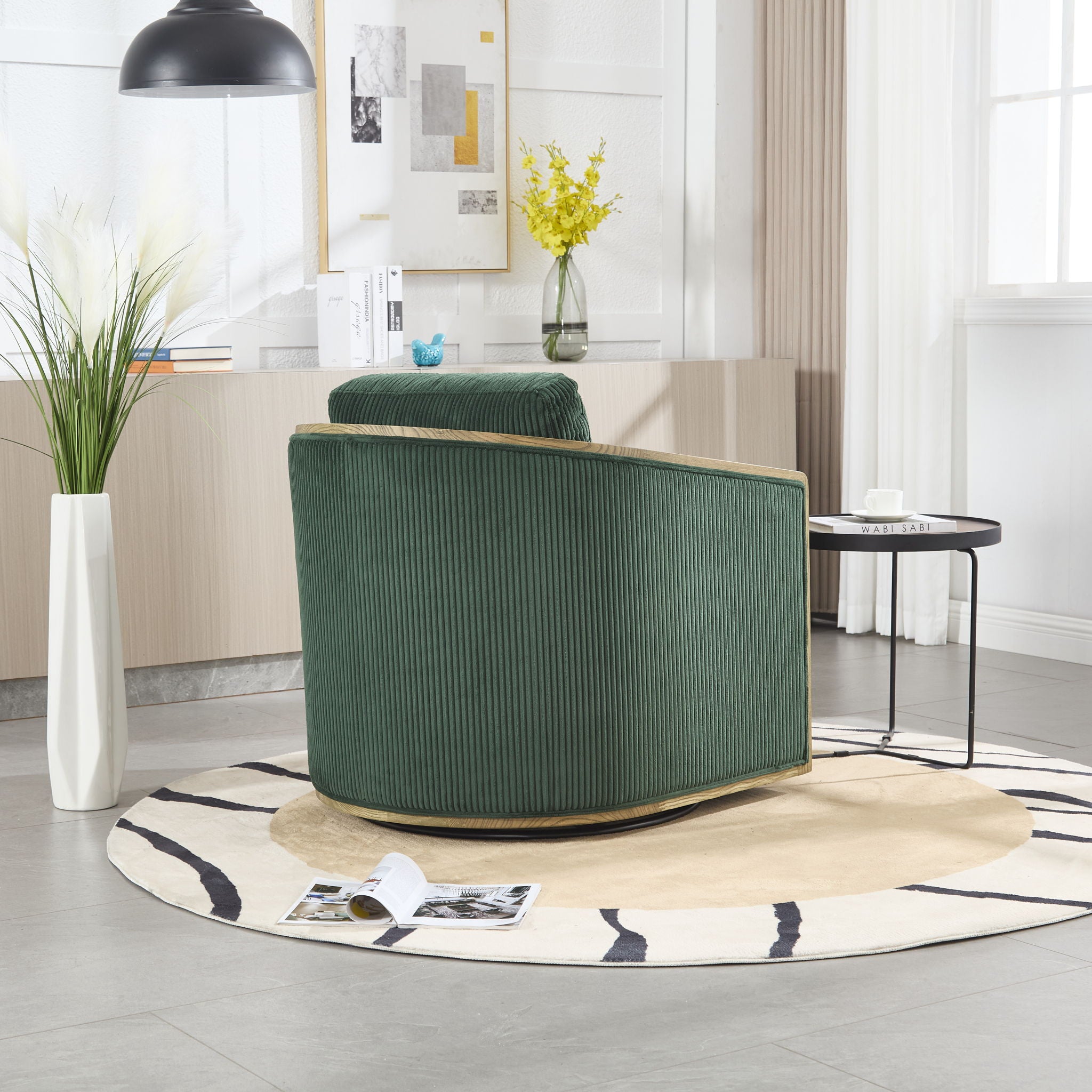 Corduroy Barrel Chair, 360 Degree Swivel