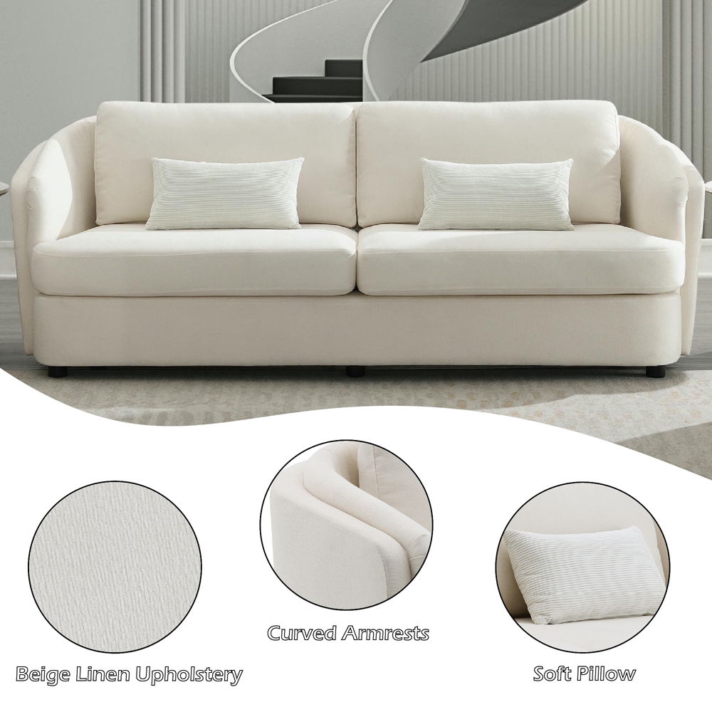 Mariko - Sofa With 2 Pillows - Beige Linen