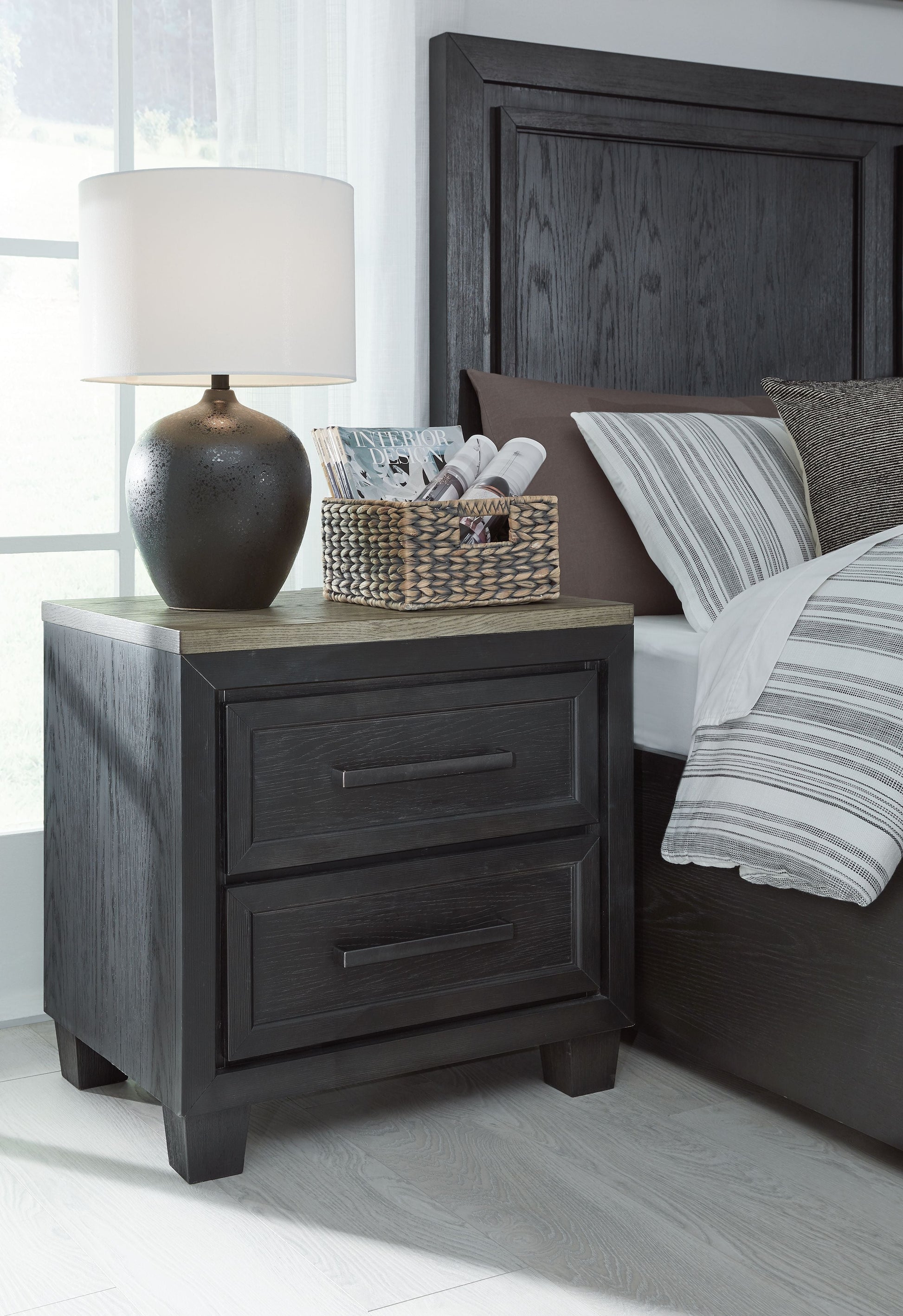 Signature Design by Ashley® Foyland - Black / Brown - Two Drawer Night Stand | Meri Furniture