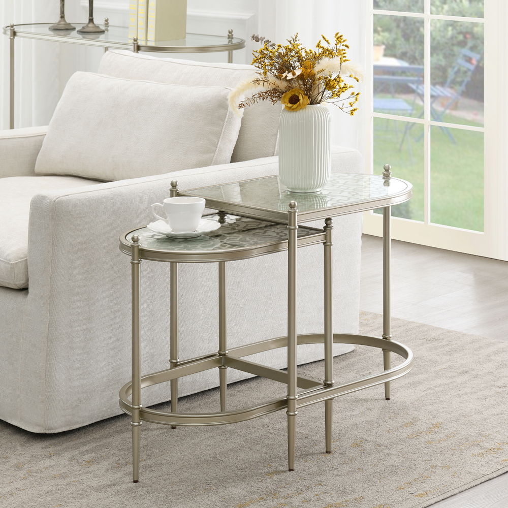 ACME Zaba - Nesting Table - Glass Top & Silver | Meri Furniture