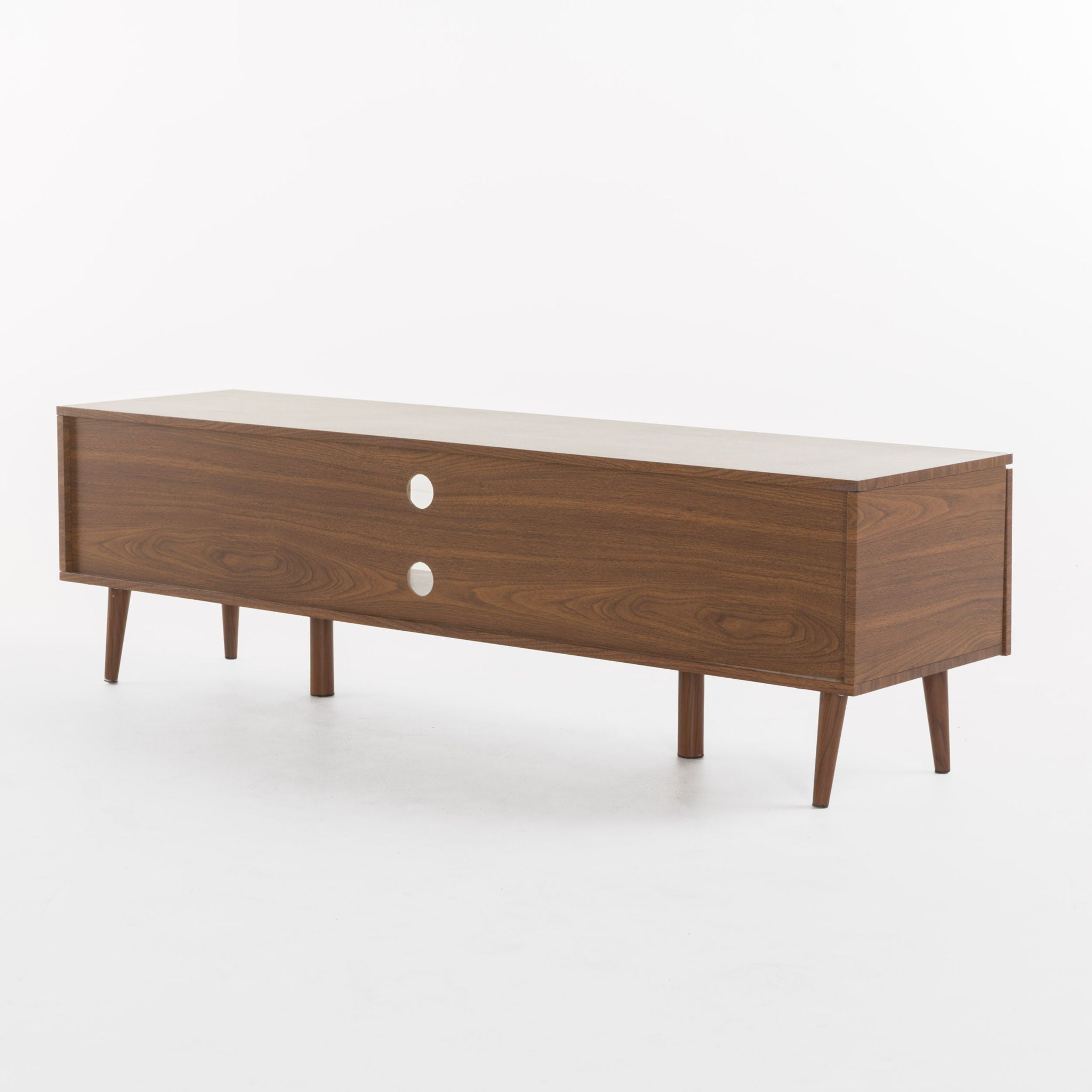 Modern TV Stand With Storage, Tempered Glass Shelf - Walnut
