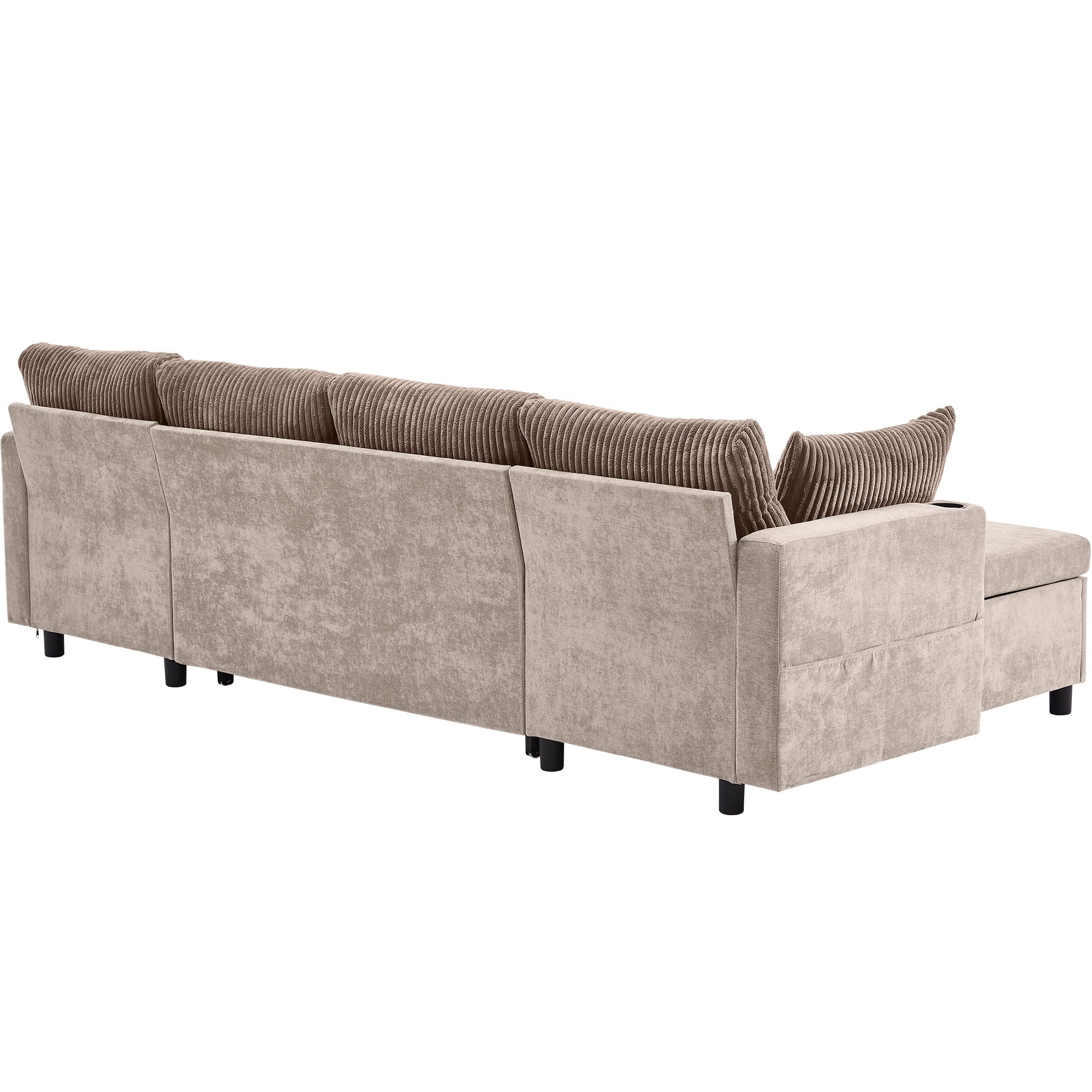 Sectional Sofa Bed With Pull Out Sleeper, USB Ports, Cup Holders