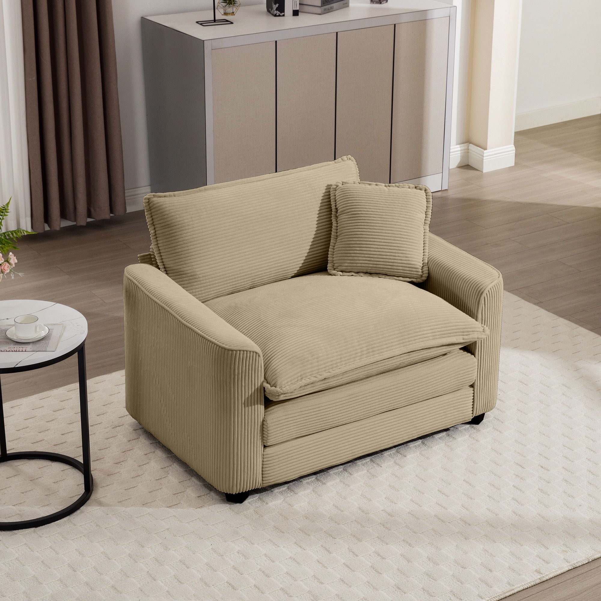 Modern Classic Corduroy Fabric Single Chair Deep Seat Sofa With Pillow