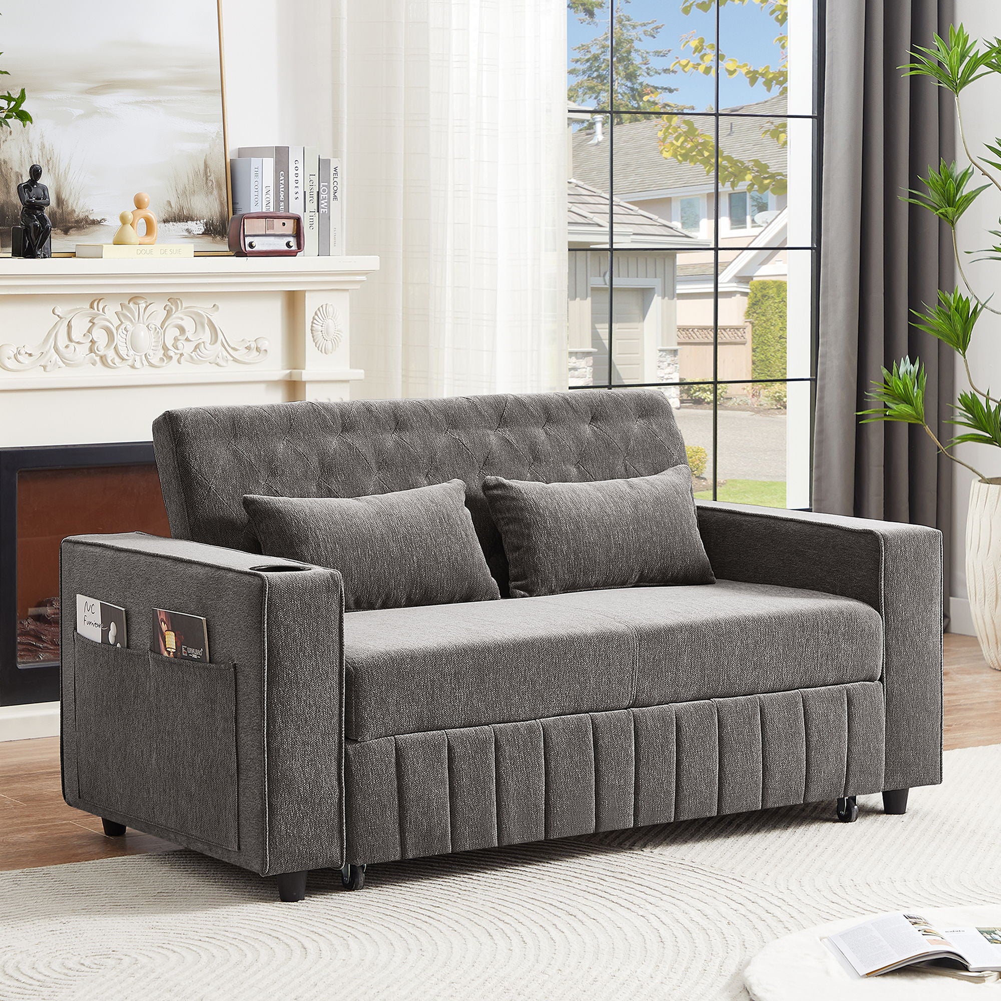 Pull-Out Sofa Bed Convertible Couch With Adjustable Backrest For Living Room