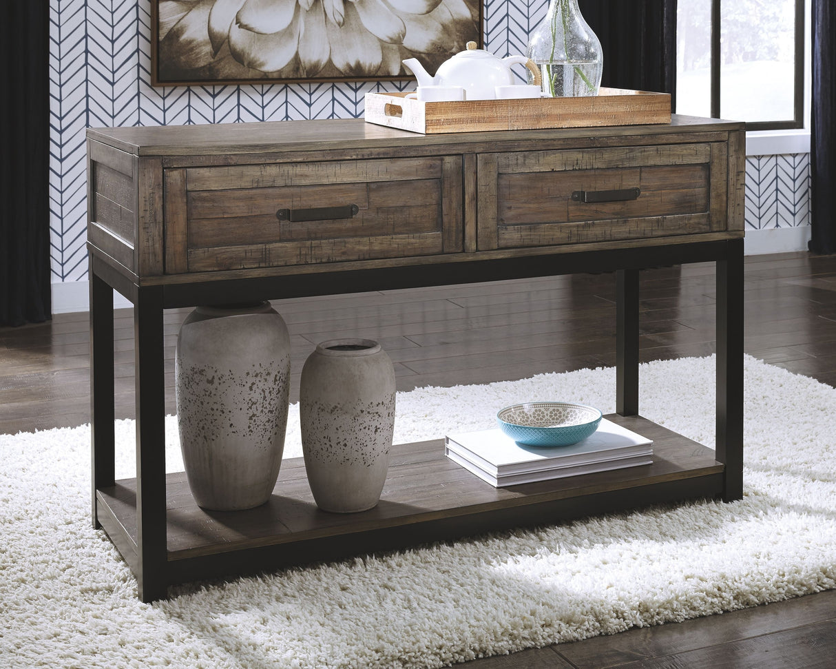 Ashley Furniture Johurst - Grayish Brown - Sofa Table | Meri Furniture