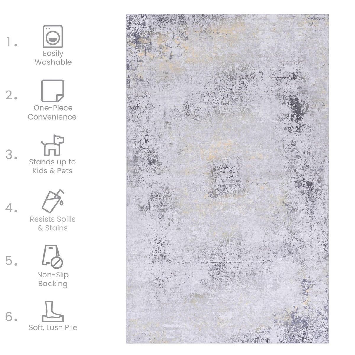 Maval - 6' X 9' Washable Area Rug - Gray