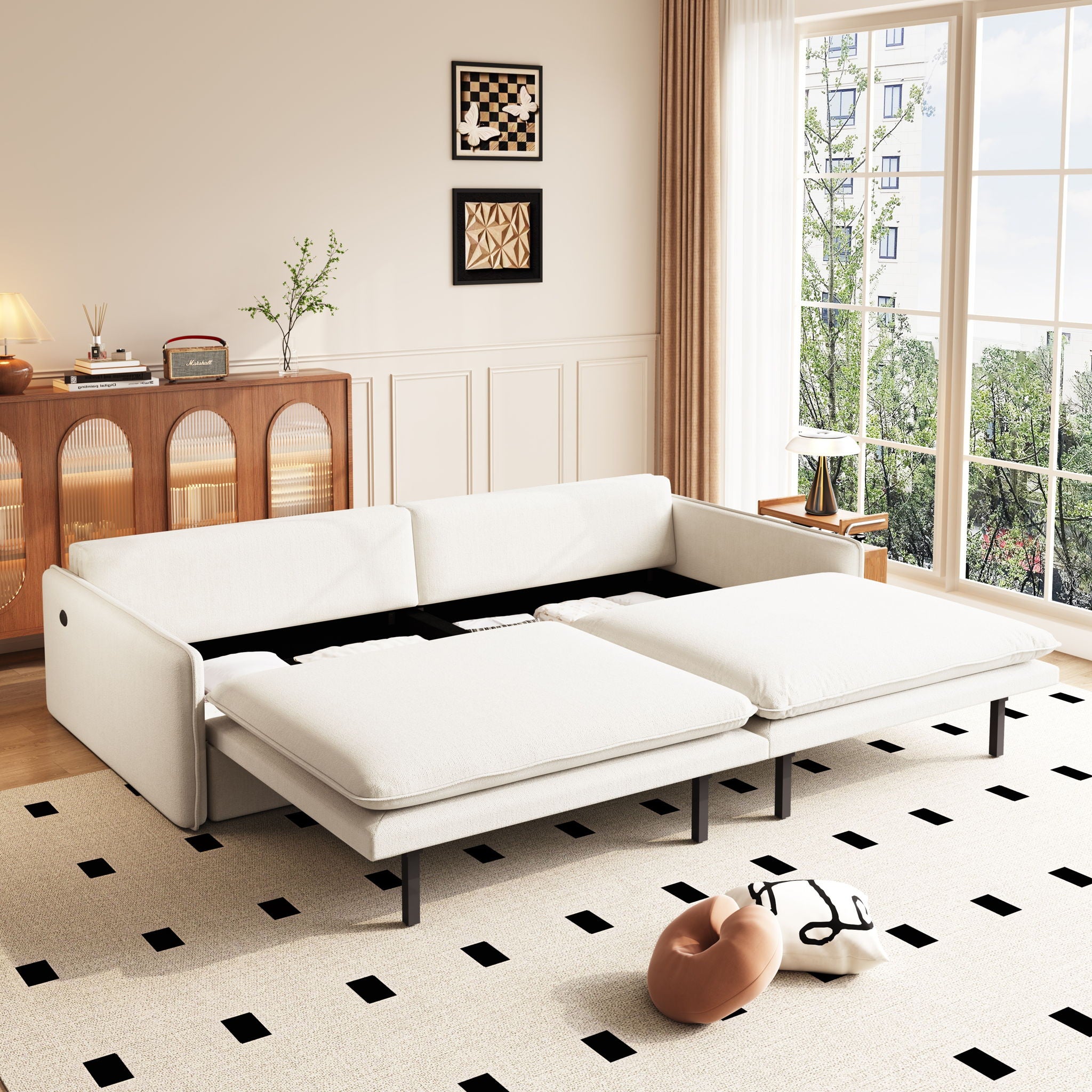 4 Seat Convertible Sleeper Sofa Bed, Modern With Storage