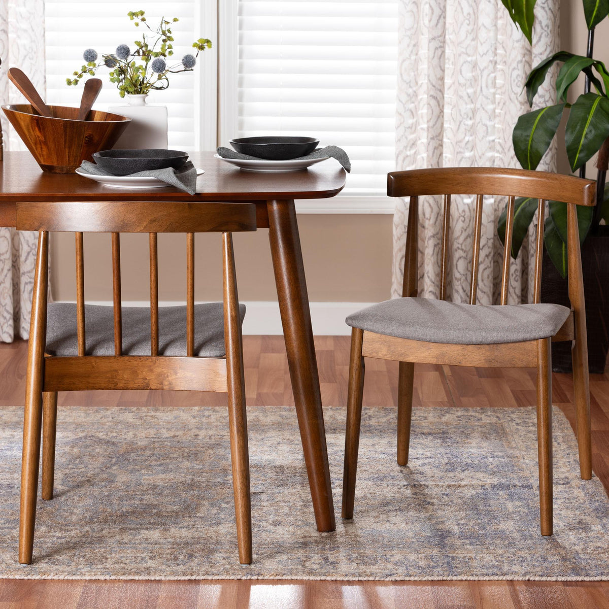Wyatt Mid-Century Modern Walnut Wood Dining Chair (Set of 2)