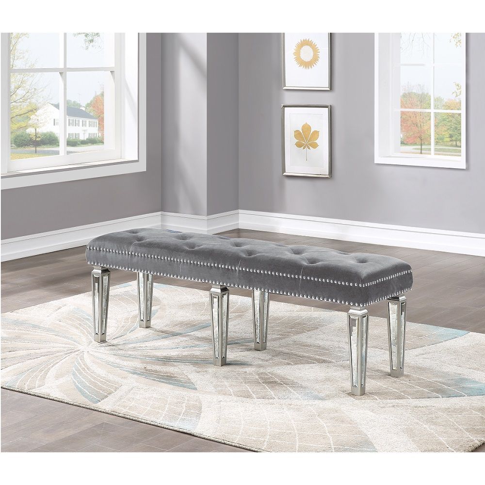 ACME The Varian Bench provides a commanding presence in any room. This contemporary bench features a upholstered seat cushion in luxurious upholstery with elegantly tapered legs. | Meri Furniture