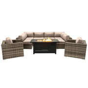 9 Piece Outdoor Sectional Set With Fire Pit Table And Cushions - Beige