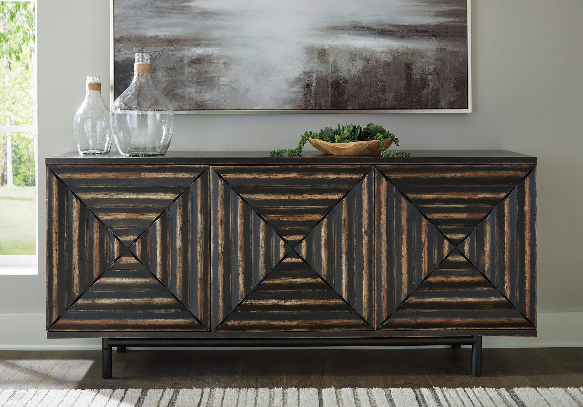 Signature Design by Ashley® Fair Ridge - Distressed Black - Accent Cabinet | Meri Furniture