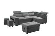 Henrik 97"W Light Gray Sleeper Sectional Sofa with Storage Ottoman and 2 Stools