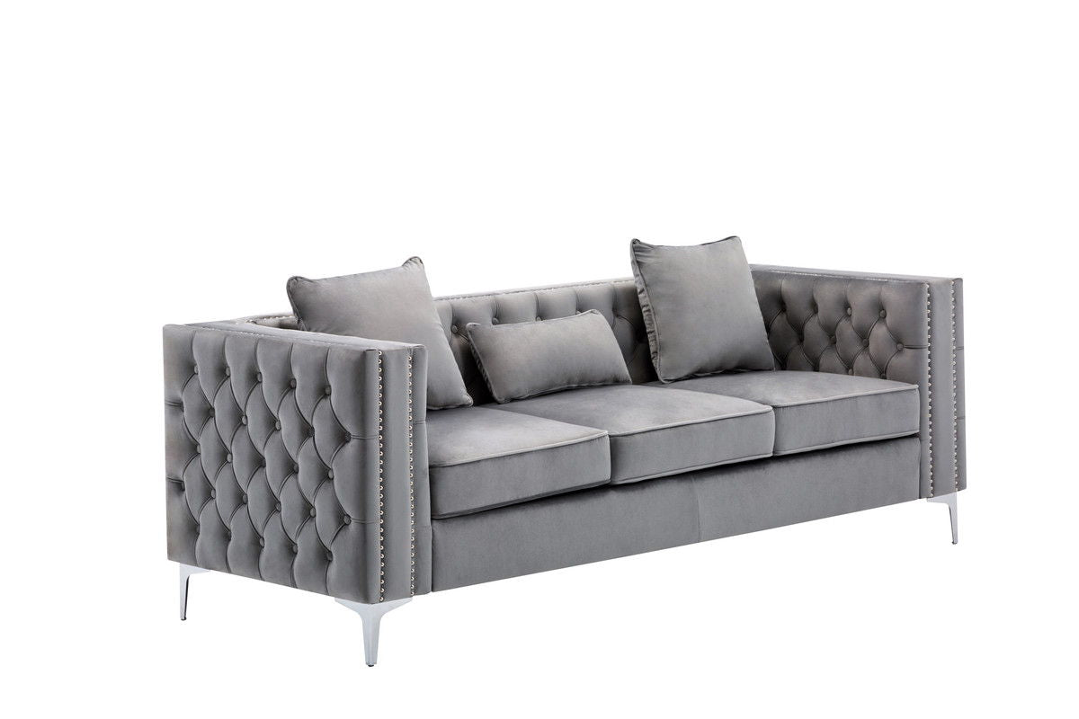 Lorreto 86"W Gray Velvet Sofa