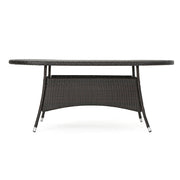 Outdoor Oval Dining Table With Silver Tipped Legs - Brown Multi