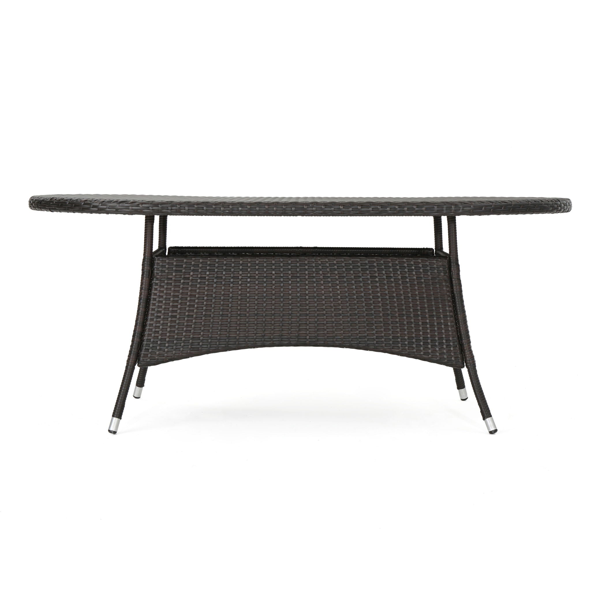 Outdoor Oval Dining Table With Silver Tipped Legs - Brown Multi