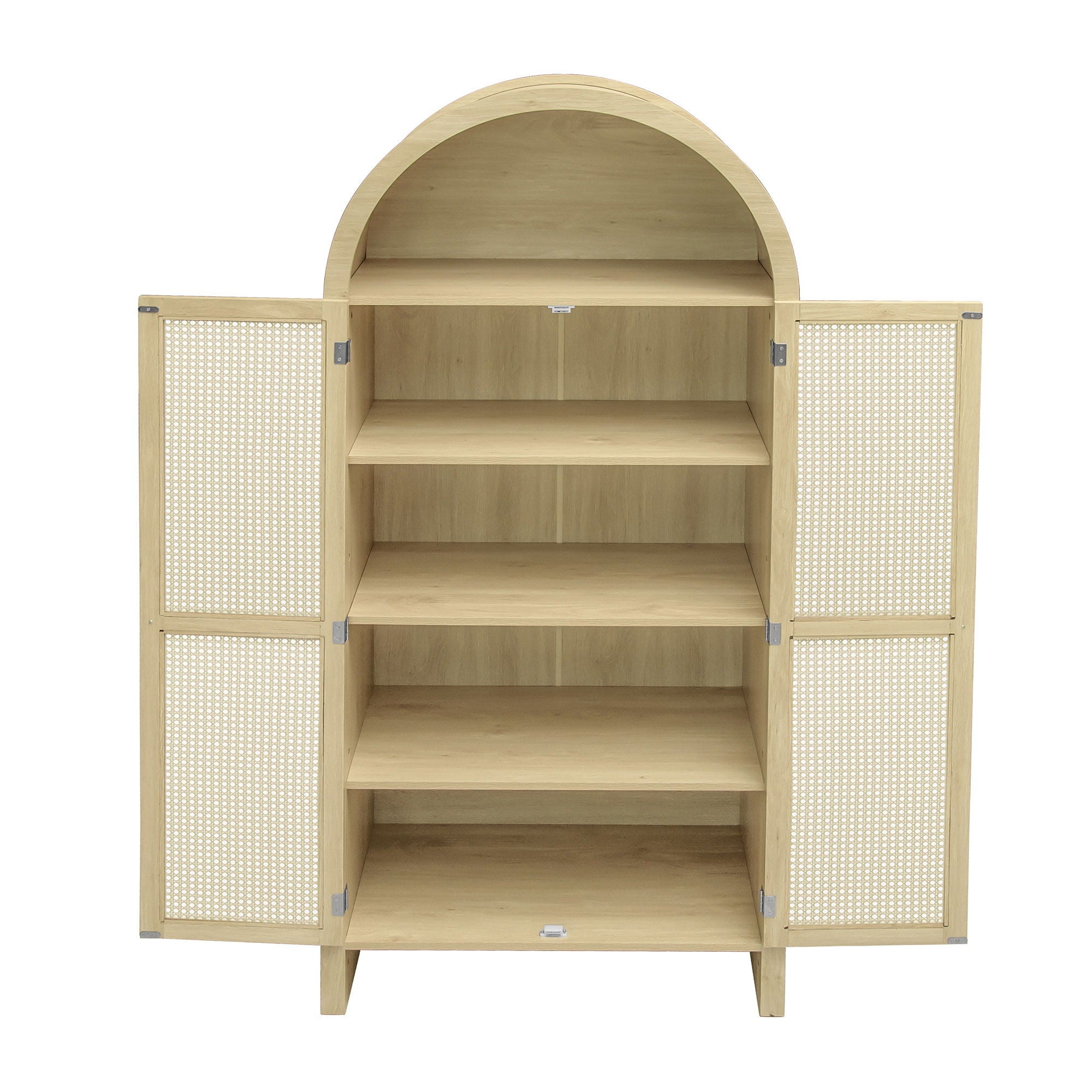 Tall Arched Kitchen Pantry, Arched Storage Display Cabinet With 2 Drawers & Adjustable Shelves, Rattan Door Versatile Storage Cabinet For Kitchen, Dining Room - Natural