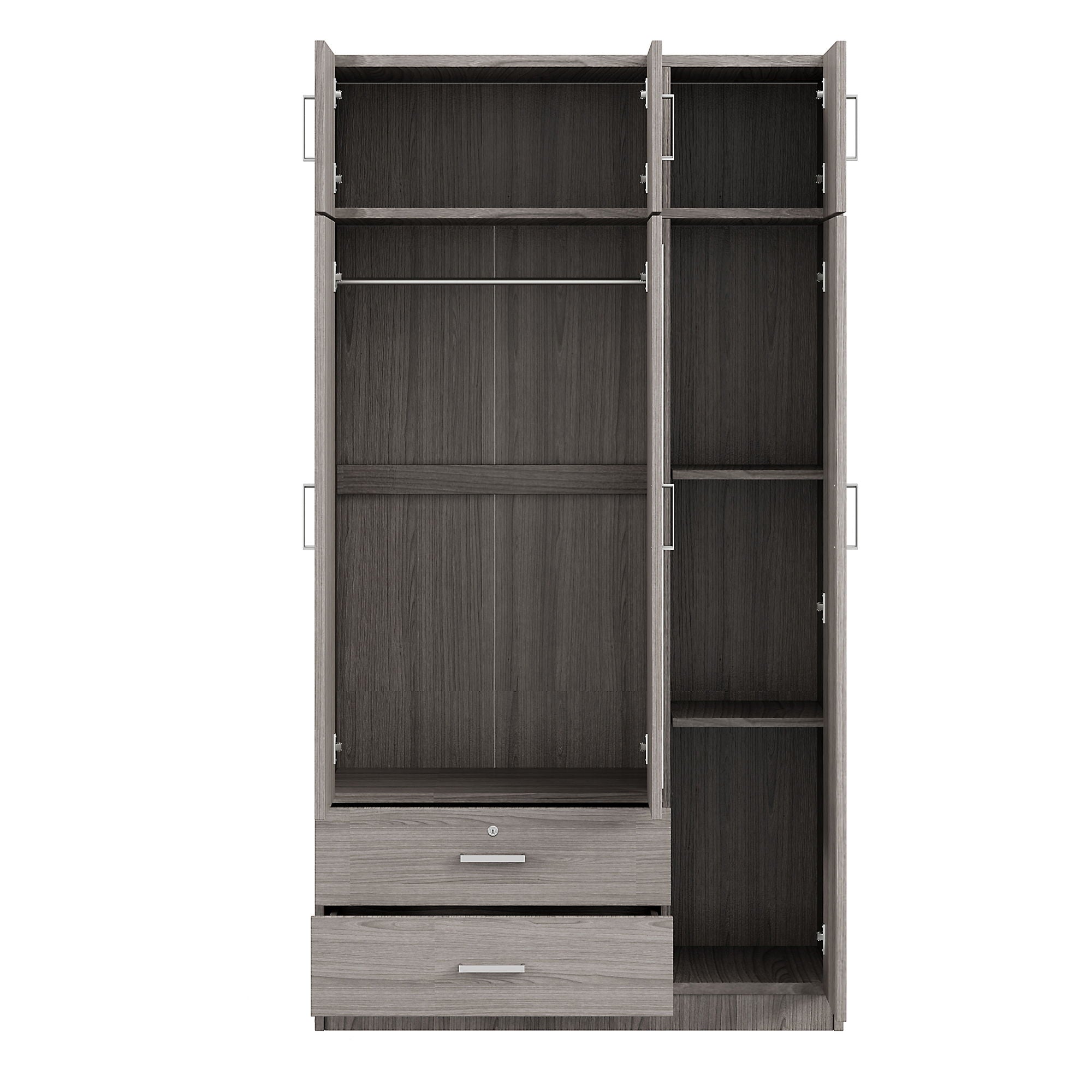 Modern 3 Door Mirror Wardrobe With 2 Drawers And Top Cabinet