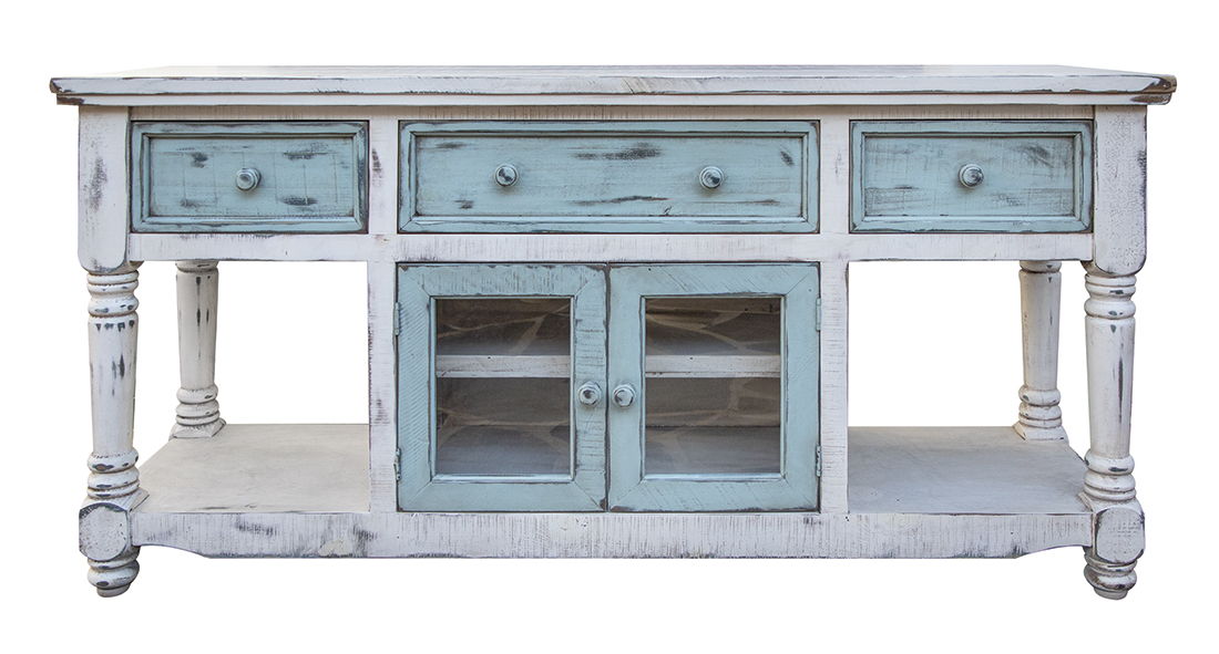 International Furniture Direct Aruba - TV Stand / Console With 3 Drawers And 2 Doors (Sky Blue) - Off White / Sky Blue | Meri Furniture
