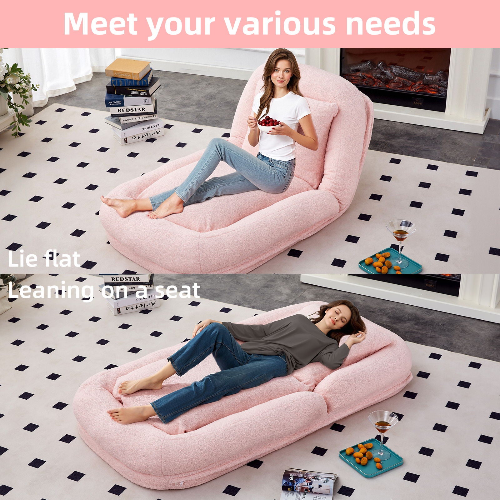 Contemporary Folding Sofa Chair With 5 Adjustable Positions For Gaming, Meditation, And Relaxation