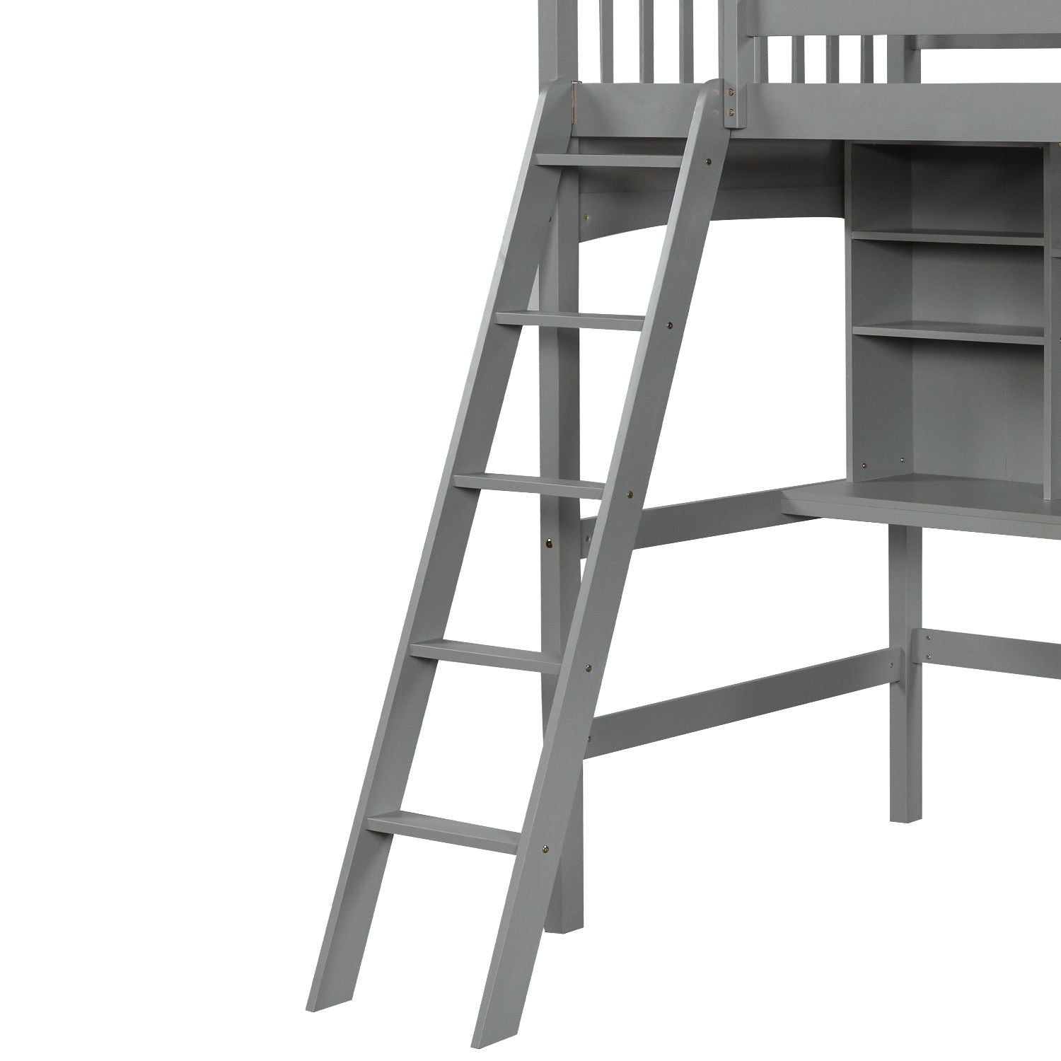 Loft Bed With Storage Shelves, Desk And Ladder