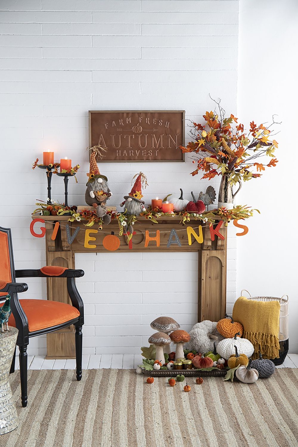 Sitting Gnome With Maple Leaf On Hat, For Holiday Harvest Festival Fall Festival & Thanksgiving Table Decorations (Set of 2) - Orange Multi