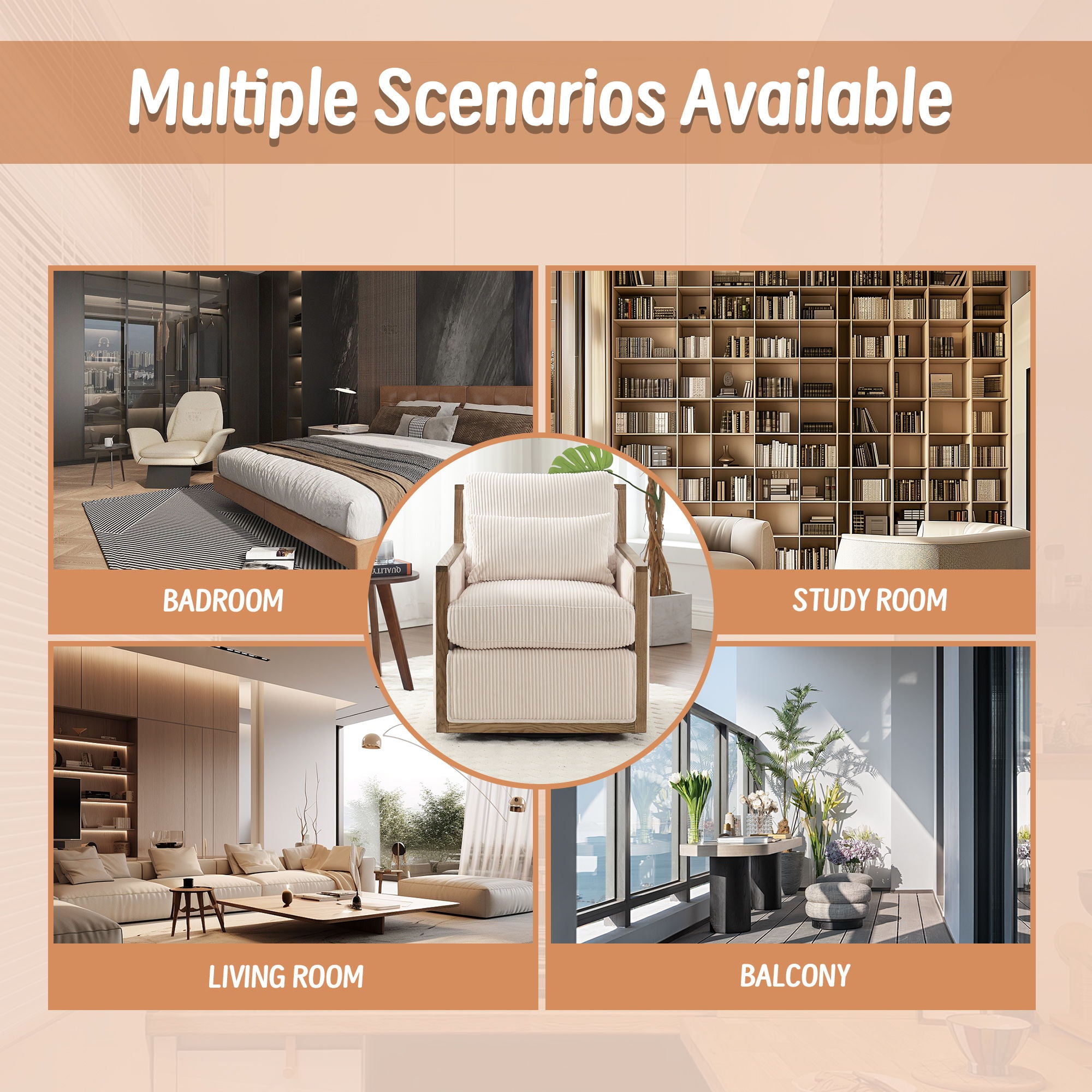 Comfy Accent Barrel Chair, 360 Degree Swivel