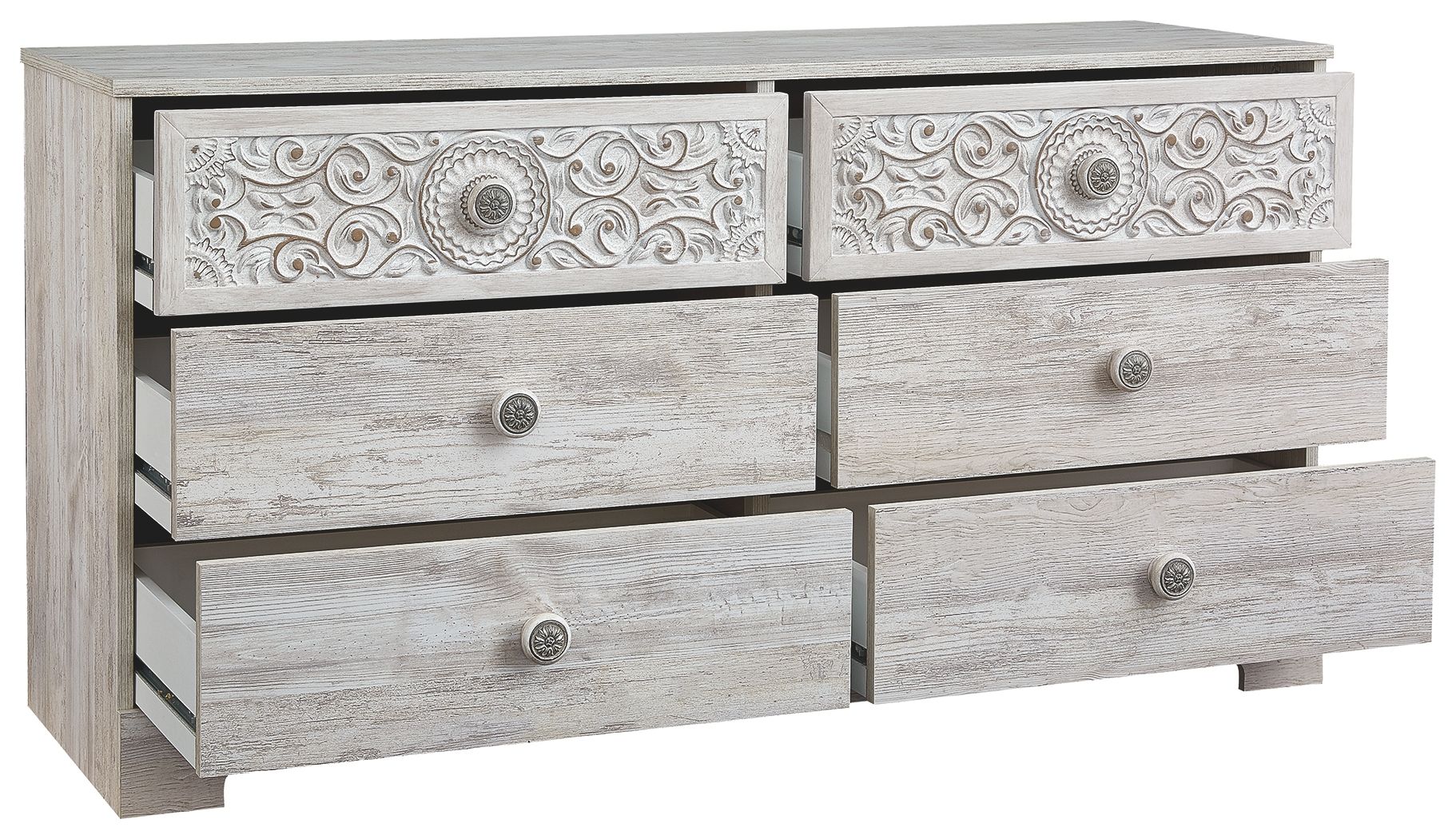 Ashley Furniture Paxberry - Whitewash - Six Drawer Dresser - Vinyl-Wrapped | Meri Furniture