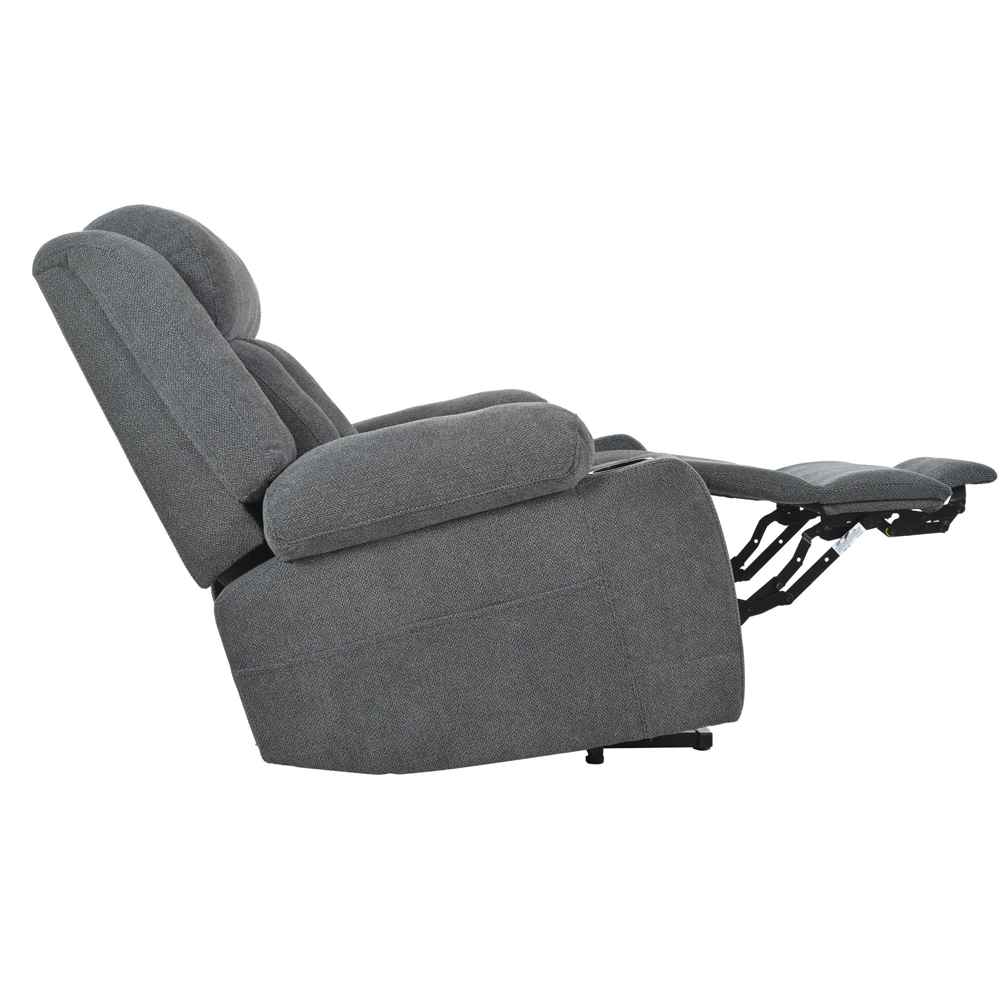 Power Lift Recliner Chair With Extended Footrest, Remote Control, Cup Holders, And Side Pockets