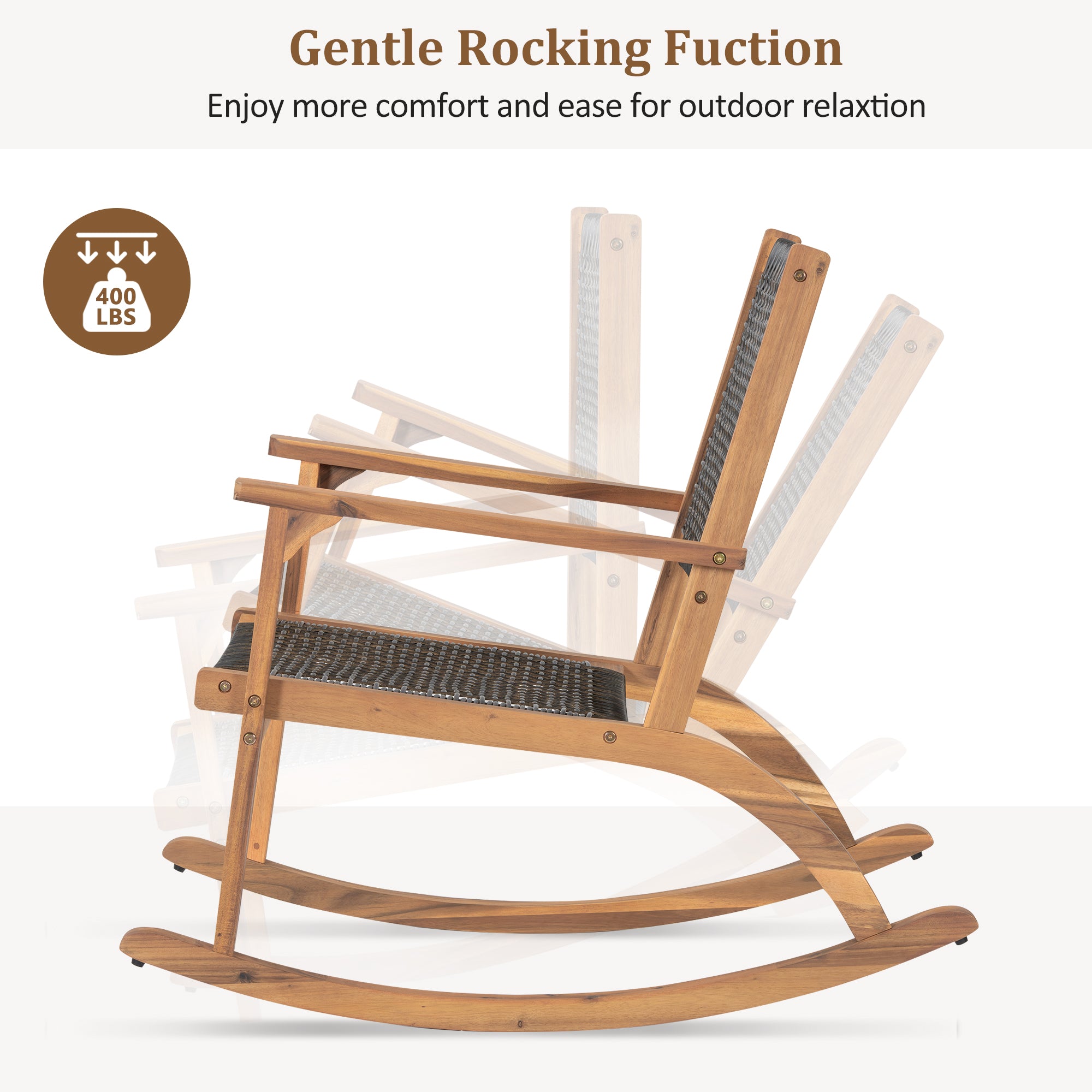 2-Pieces Patio Rocking Chair Set, Acacia Wood Outdoor Rockers with Wicker Rattan Seat & Backrest