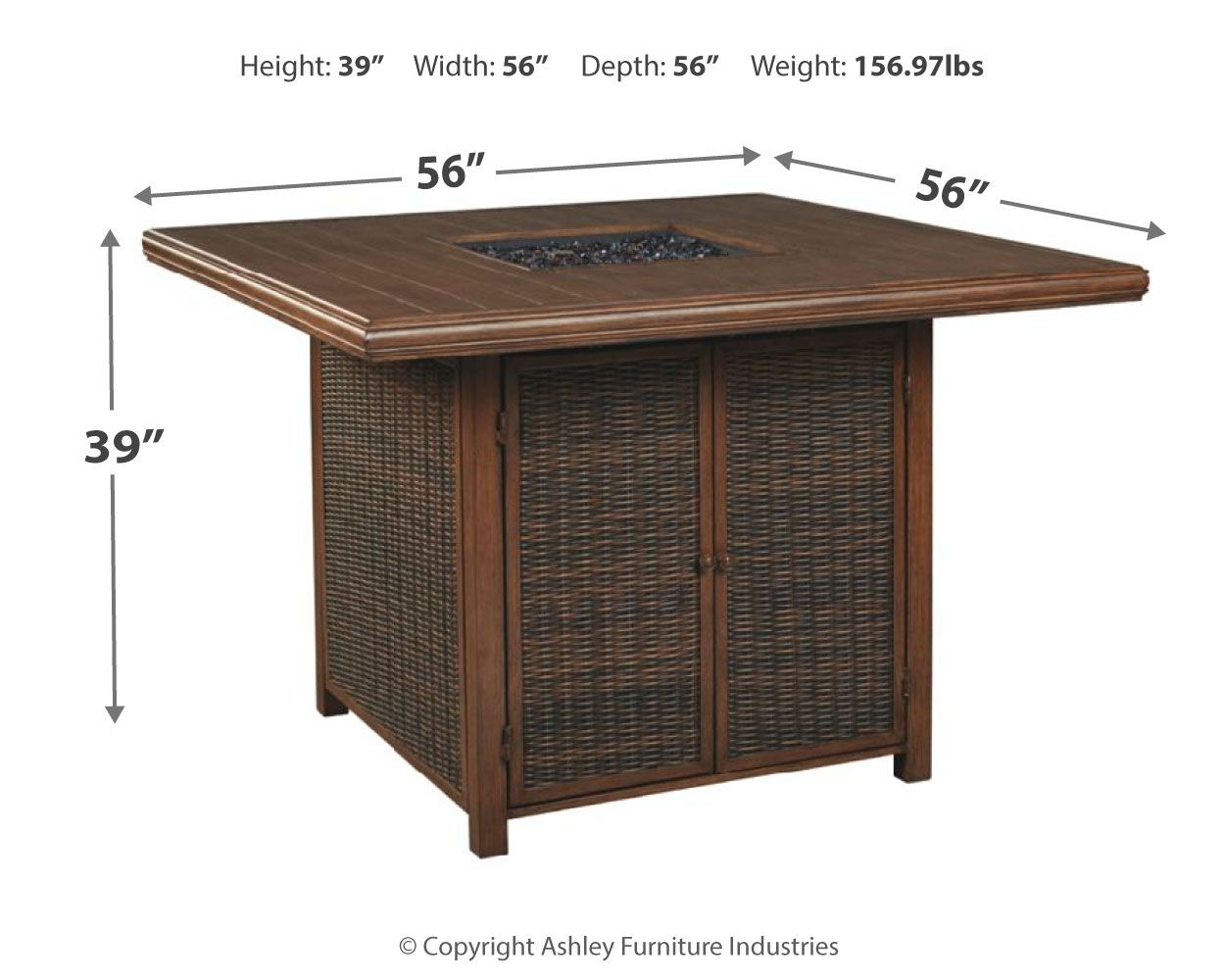 Ashley Furniture Paradise - Medium Brown - Square Bar Table W/Fire Pit | Meri Furniture