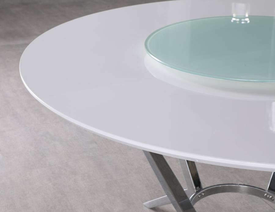 Coaster Fine Furniture Abby - Round Lazy Susan Dining Table - White High Gloss | Meri Furniture