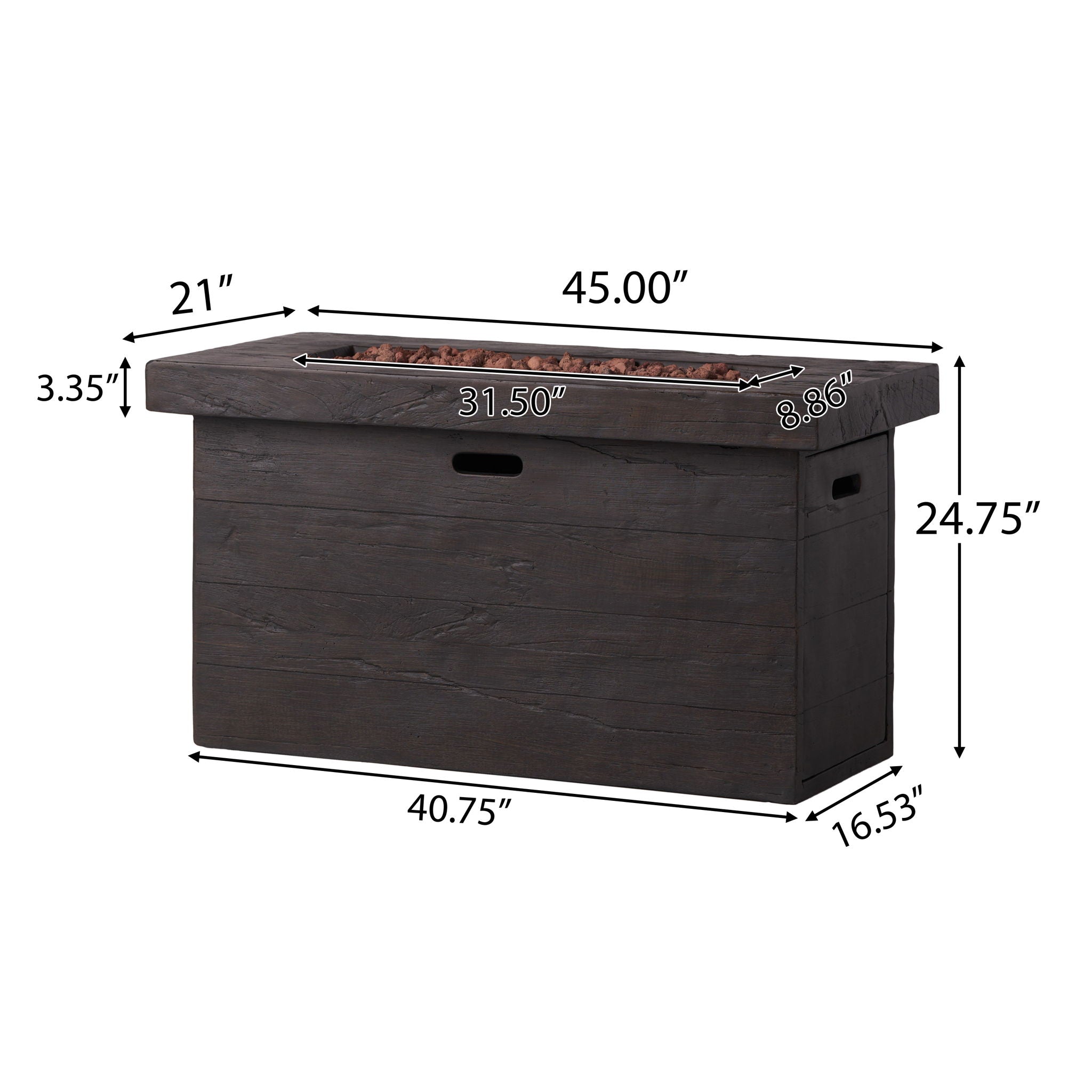 Custer - Rectangular Fire Pit 50, 000 Btu Magnesium Oxide - Brown