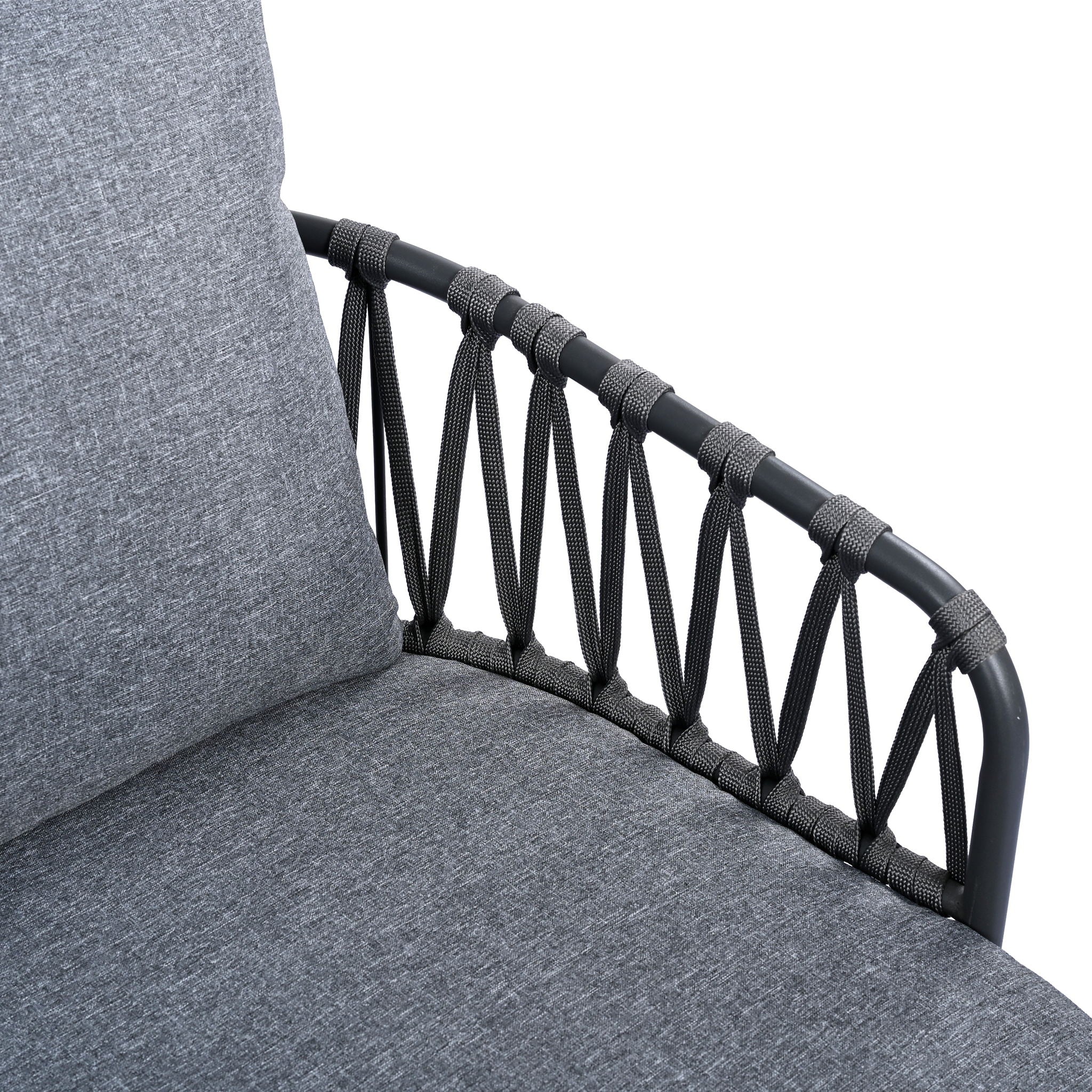 4 Piece Outdoor Patio Furniture Set, Metal Chairs With Woven Rope U Shaped Backrest