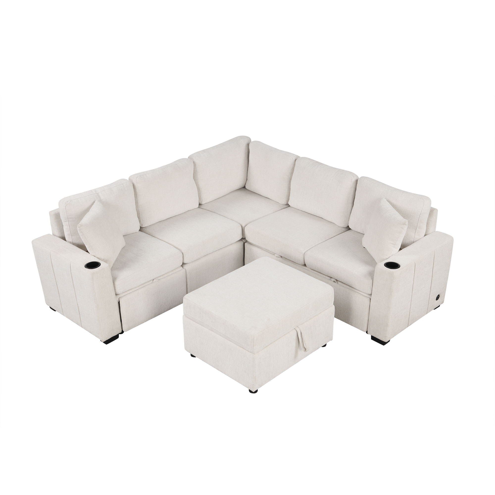Sectional Sofa Convertible Pull-Out Sofa Bed With A Movable Storage Ottoman For Living Room