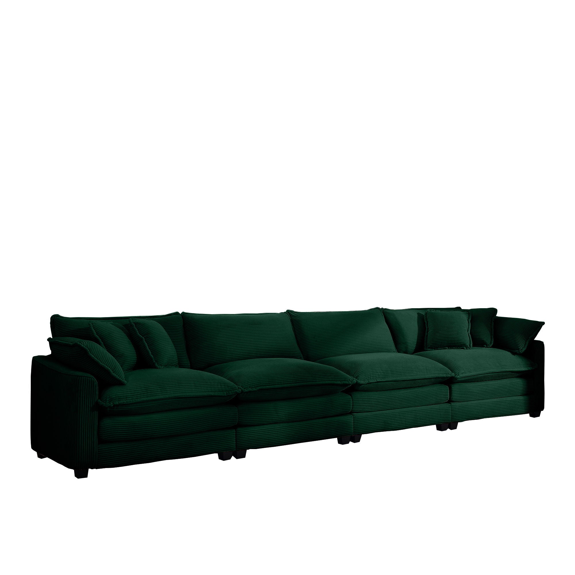 Modern Upholstered 4 Seater Corduroy Fabric Sofa With Arm And Throw Pillows