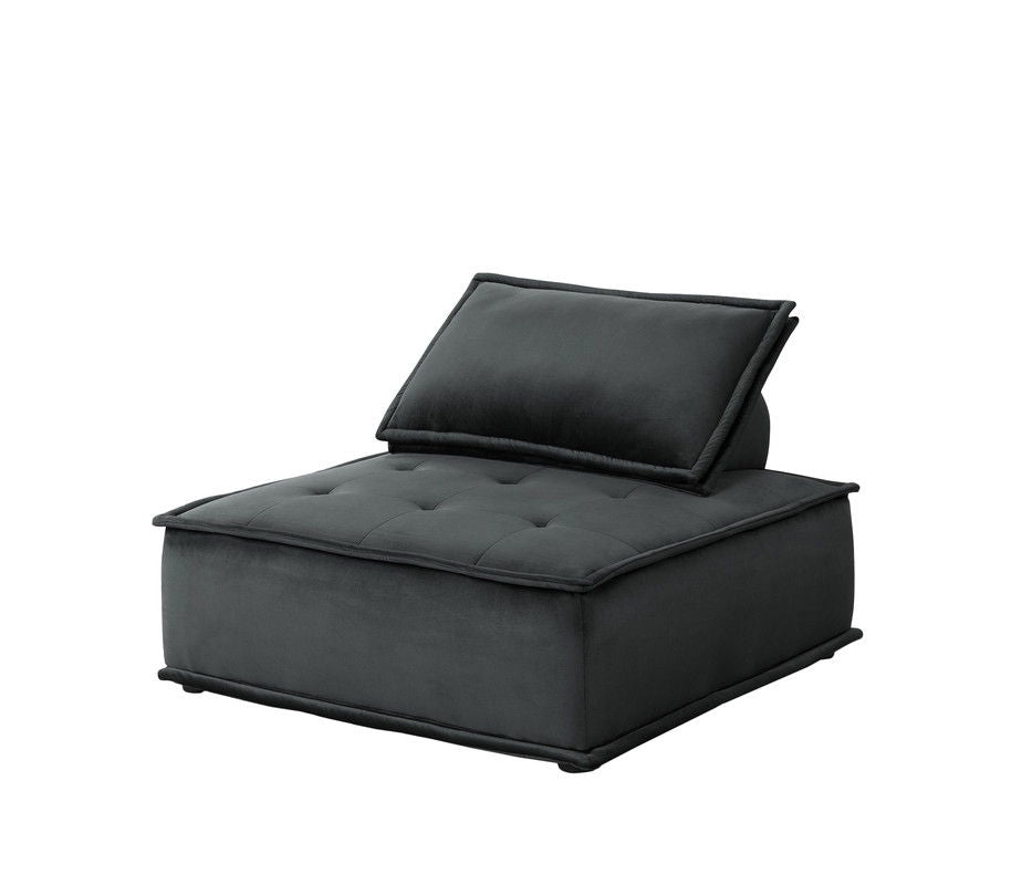 Anna 80"W Black Velvet 3 Pc Sectional Sofa Ottoman