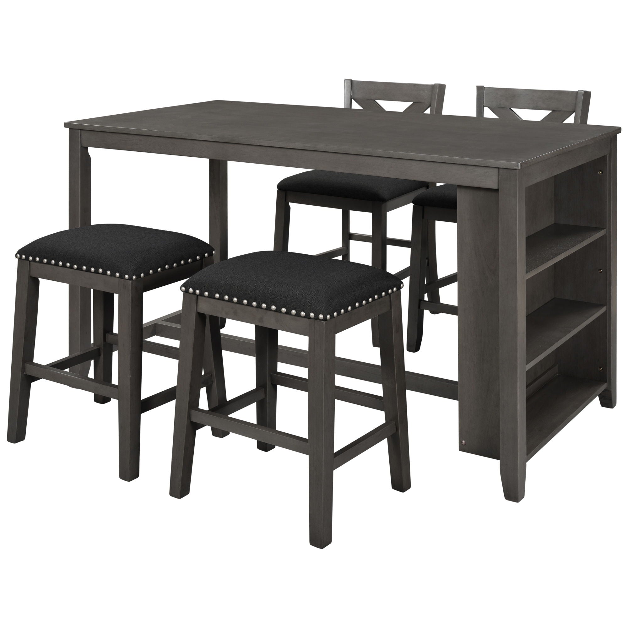 5 Pieces Counter Height Rustic Farmhouse Dining Room Wooden Bar Table Set With 2 Stools And 2 Chairs