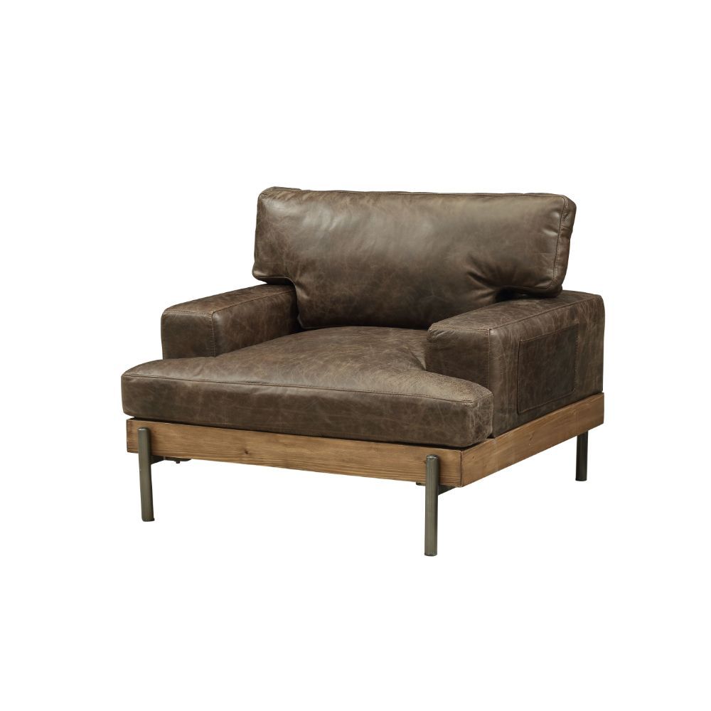 ACME Silchester - Chair - Oak & Distress Chocolate Top Grain Leather | Meri Furniture