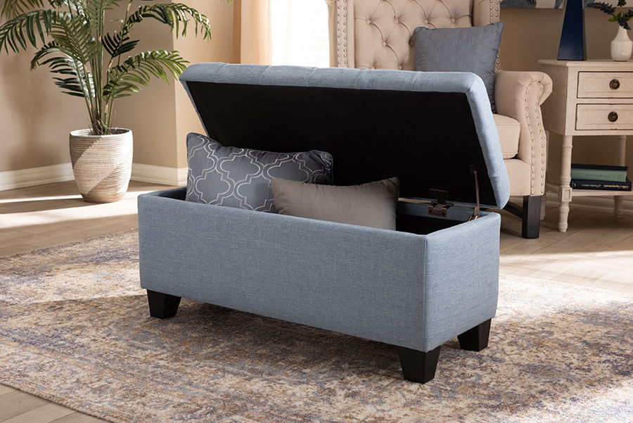 Fera Modern and Contemporary Light Blue Fabric Upholstered Storage Ottoman